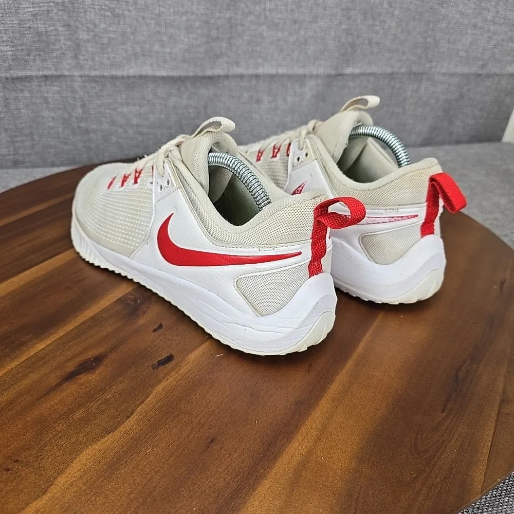 Nike Men's Cream Athletic Shoes with Red Swoosh
